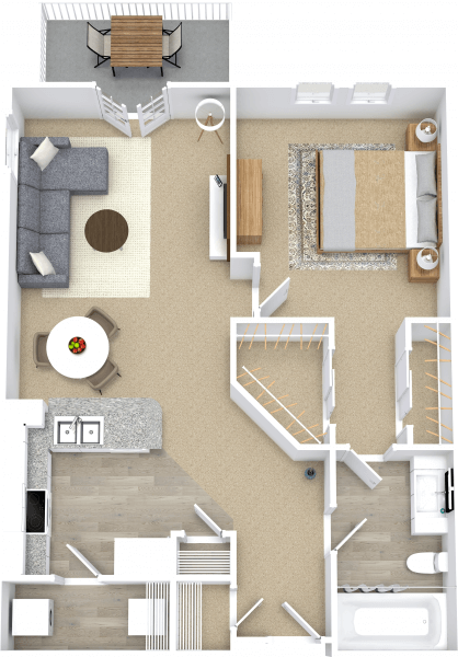 Floor plan for 1 bed, 1 bath, 751 sqft